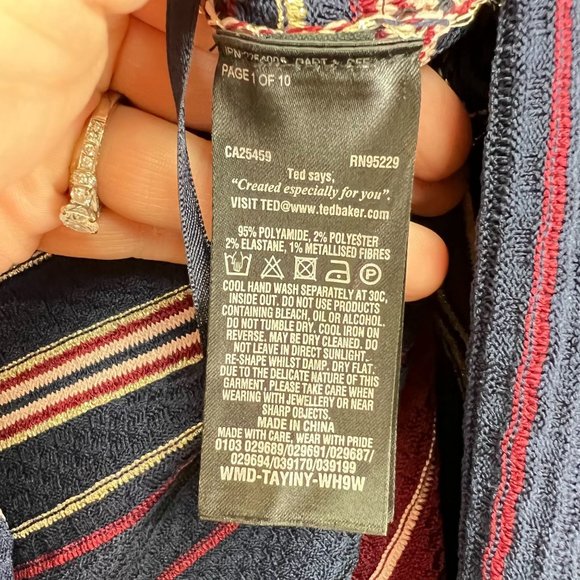 NWT Ted Baker Size 3 Ottoman Skater Dress Stripe Dark Blue - Picture 9 of 11